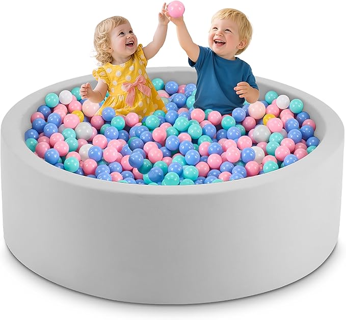 47.2" x 15.7" Foam Ball Pit for Toddlers, Baby Round Balls Pool for Babies 1-3, Kids Play Ball Pits for Boys and Girls, Balls Not Included, Grey