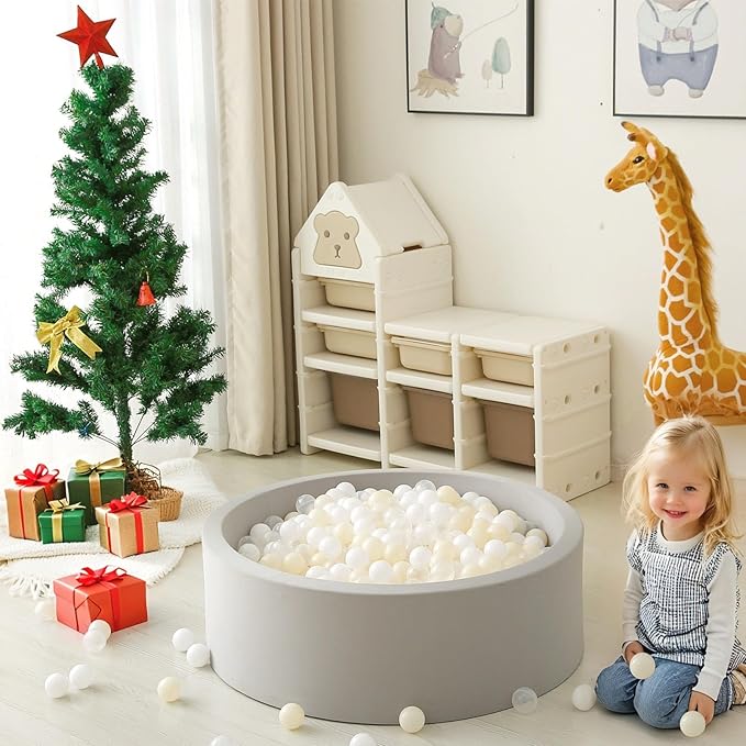 GOGOSO Balls for Ball Pit - Plastic Ball for Toddlers 1-3, Baby Kids Ball Pool Decoration 50 100 200 300 500 1000 (A White+Beige+Clear, 1000 Balls)