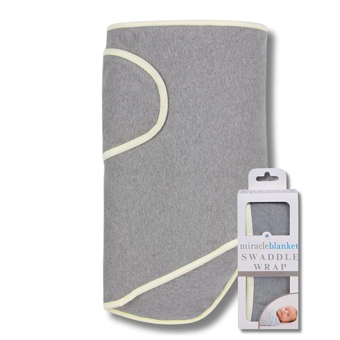 Miracle Blanket Swaddle Wrap – Help Your Newborn Sleep Longer – Soft & Secure Sleep Sack for Infants – Easy-to-Use Swaddling Blanket for a Calm Baby (Grey with Yellow Trim)