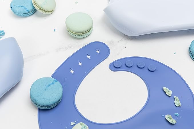 Baby Silicone Bibs Set Of 3 | Muted Blue | Infant Toddler Feeding | Waterproof, Durable, Adjustable