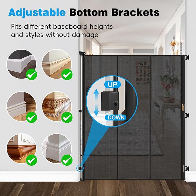Reinforced 72" Extra Tall Cat Gate for Doorway, Jump-Resistant & Prevent Crawling Underneath Safety Retractable Baby Gates, Fits 0-55" Width Indoor Retractable Dog Gate, Barrier, Screen & Fence