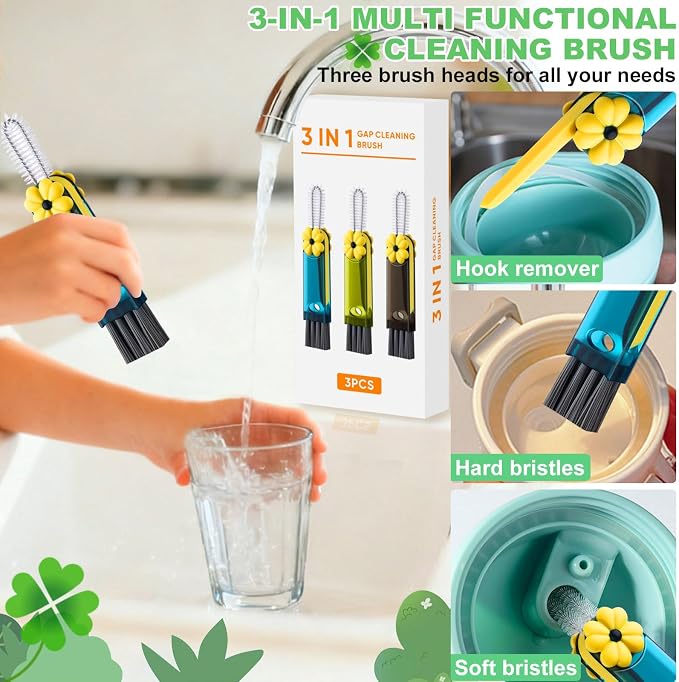 3 in 1 Cup Lid Cleaning Brush, Multifunctional Gap Cleaning Brush, Home Kitchen Crevice Brush, Portable Bottle Cleaner Brush for Cleaning Tight Spaces, Bottle Gaps, Travel Mug Caps(3 PCS)