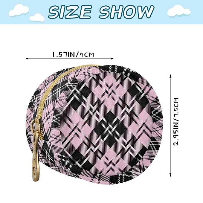 Pink Tartan Plaid Print Pacifier Holder Case with Clip Portable Pacifier Storage Bag for Girls Boys