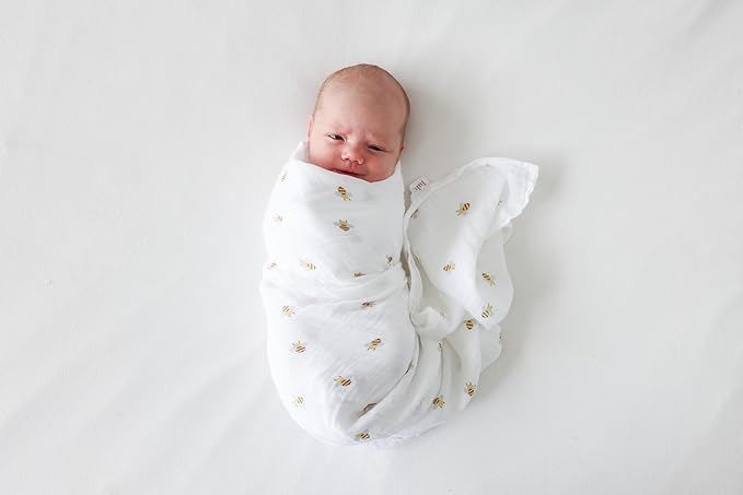 Lulujo Baby Swaddle Blankets | Unisex Softest Breathable Cotton Muslin Swaddle Blanket Set | Neutral Receiving Blanket for Girls & Boys | 40in x 40in | Bees & Dots | 2-Count