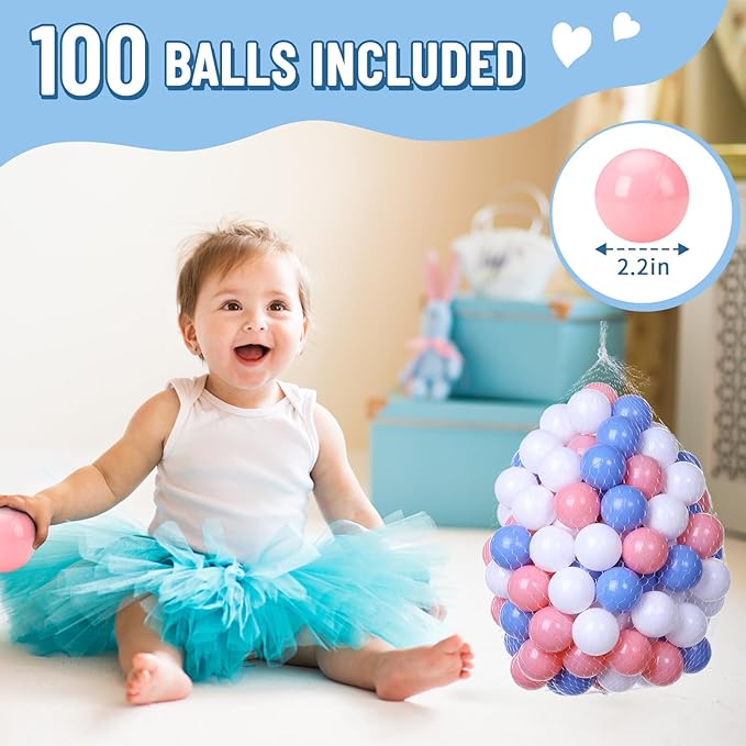 Wilwolfer Foam Ball Pit for Toddlers with 100 Balls, Large Baby Ball Pit for Babies with Soft Memory Sponge, Indoor Outdoor Baby Playpen, Kids Play Ball Pool, Gift Toys for Infants Boys and Girls