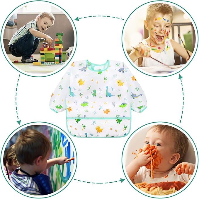 Accmor 5 Pack Long Sleeve Bibs, Baby Smock Waterproof Sleeved Bib Smock for Baby Toddler 6-36 Months