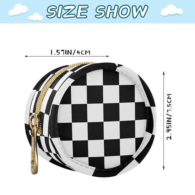 Pacifier Holder with Clip Pacifier Case for Diaper Bag Round Baby Pacifier Pouch Box Bag Portable Checkered Black and White