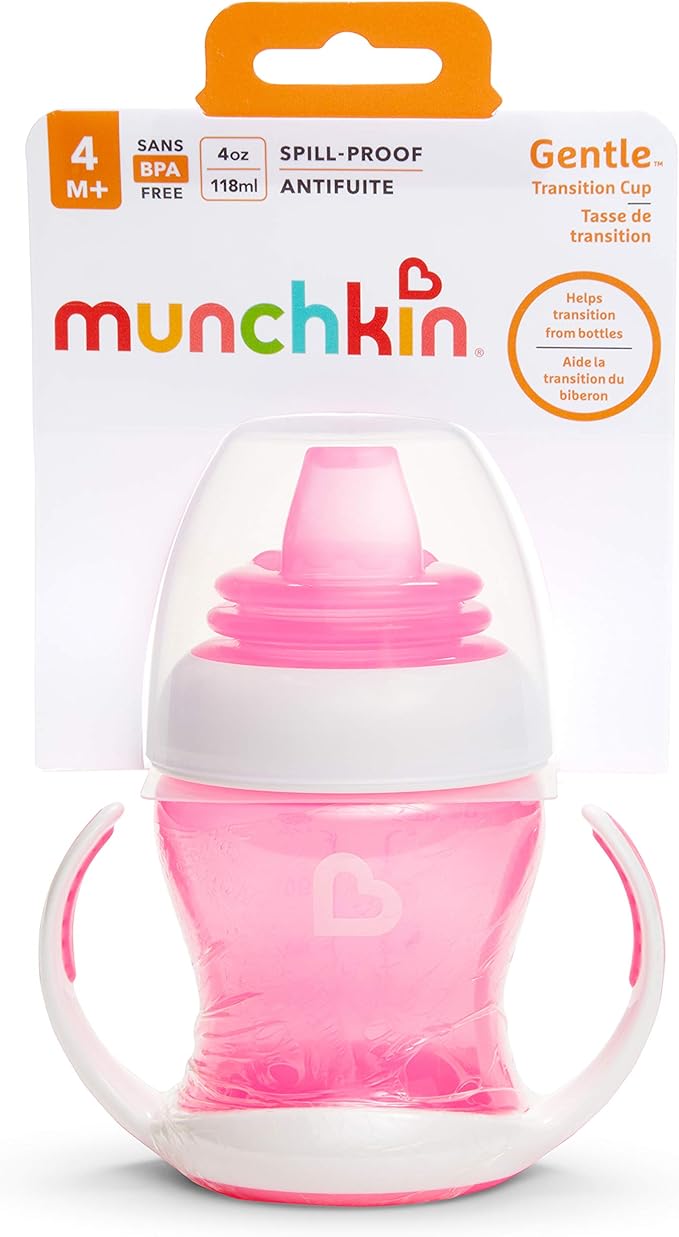 Munchkin® Gentle??Transition Sippy Trainer Cup, 4 Ounce, Pink (Pack of 2)