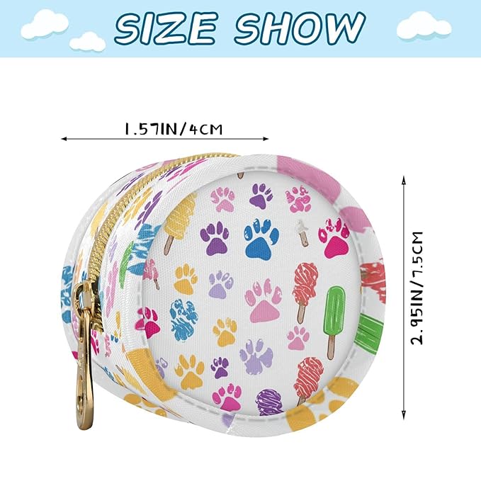 Pacifier Holder with Clip Pacifier Case for Diaper Bag Round Baby Pacifier Pouch Box Bag Portable Cute Paw Print Ice Cream Lollipop