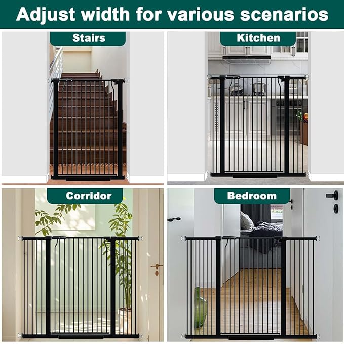 Fairy Baby 40.5" Extra Tall Baby Gate, 72.3"-76.7" Extra Wide Large Dog Pet Gate Indoor, Long Safety Child Gate for Stairs No Drill, Metal Auto Close Puppy Gate for House Doorway Walk Through, Black