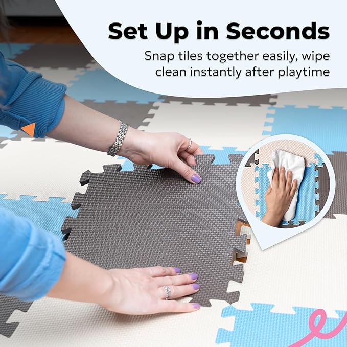 MioTetto Baby Play Mat, Comfortable Playtime Mat ??Portable Foam Floor Tiles, Safe Baby mat for Floor for Crawling & Development, Soft Play mat for Babies, Stylish Interlocking Foam Tiles