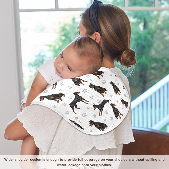 2 Pack Muslin Burp Cloths Doberman Dogs White Cotton Baby Burp Cloths Soft Burping Cloth Absorbent Spit Up Rags for Newborn Babies Boys Girls 22x11 Inch