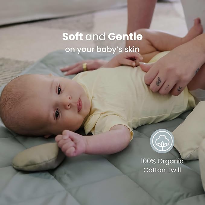 Snuggle Me® 2-in-1 Baby Play Mat - 100% Organic Cotton Baby Mat for Floor Play, Quilted, Foldable Playmat with Matching Tote Bag Included, Safety Certified & Machine Washable (37" x 37") - Birch