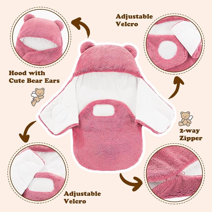 AiWMGL Baby Swaddle Blanket Boys Girls 3-6 Months Fleece Thicken Winter Warm Adjustable Newborn Swaddling Wrap Soft Sleeping Sacks Infant