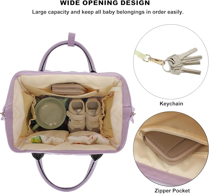 Boho Diaper Bag Backpack for Mom Dad, Multifunctional Bohemia Baby Nappy Backpack with Stroller Straps Insulated Pockets (Purple)