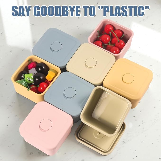 4 pcs 10 oz Silicone Snack Containers with Lids Silicone Food Storage Containers, Baby Snack Container Small Lunch Container for Kids, Daycare, School and Travel