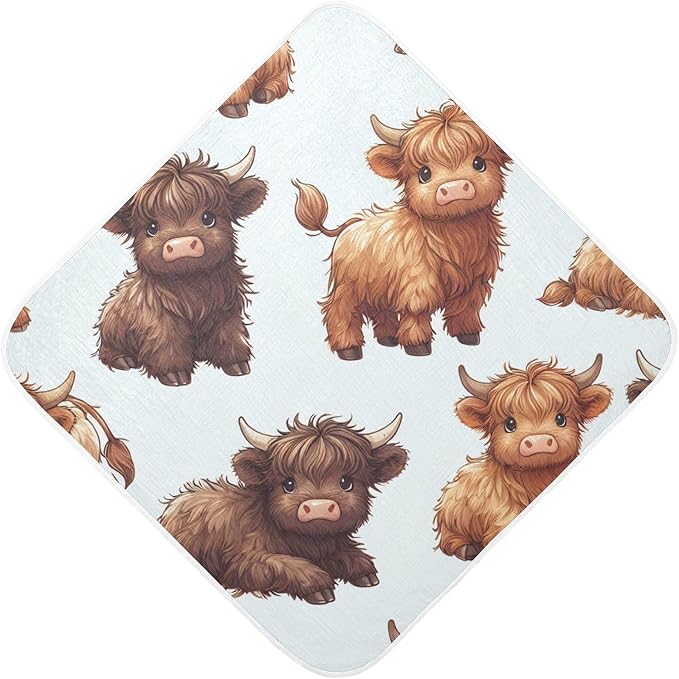 Highland Cows Hooded Baby Bath Towels, Cotton Soft Hooded Towel for Babies - Absorbent Baby Bath Towels 30x30 Inch