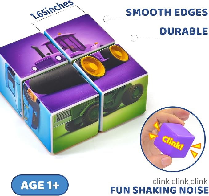 Pairez Toys Magnetic Cubes for Toddler, 1.65 inch Large Building Blocks Tiles, Construction Vehicles Puzzles Game for Toddlers, STEM Educational Learning Toys for Boys & Girls Ages 1 2 3