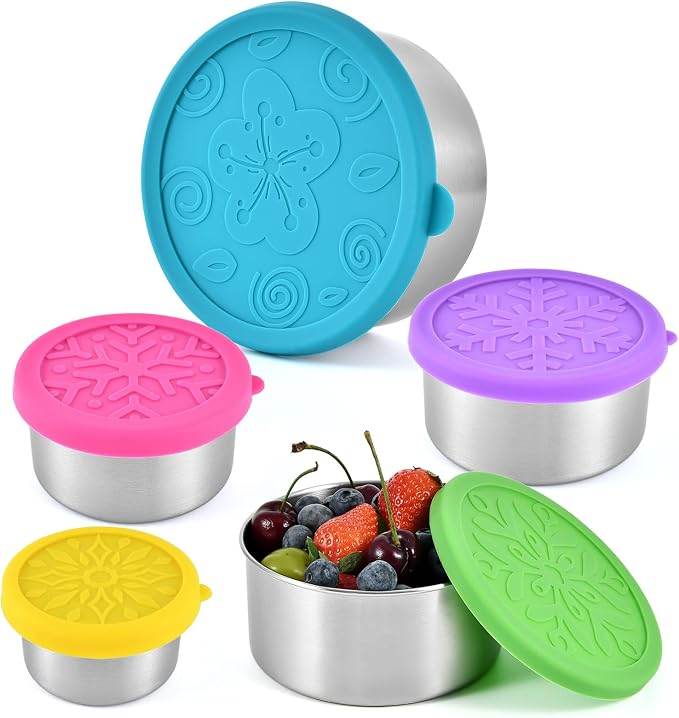 UPTRUST 304 Stainless Steel Snack Containers with Lids, 5 Pack Stackable Nesting Food Storage Containers, Metal Lunch Boxes for Travel School Work, 5 Sizes