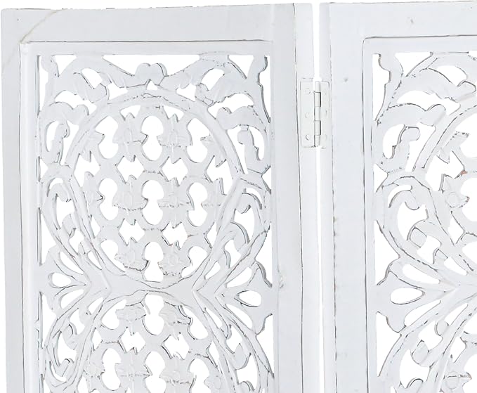 Lightnpro Foldable Carved Wooden Dog Gate with Stopper - Freestanding Indoor Pet Barrier for Home, Adjustable Dog Fence for Stairs, Doorways & Hallways - 24x18 Inch (4 Panels) Antique White