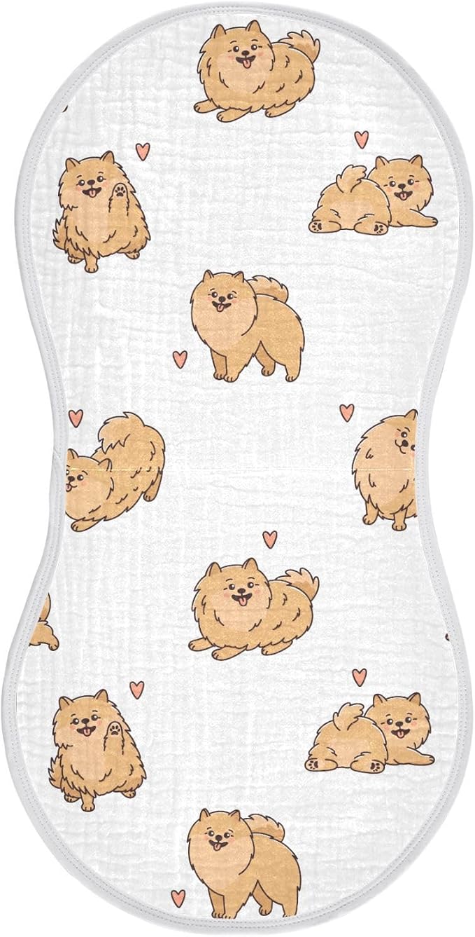 vvfelixl Baby Burp Cloths Funny Pomeranian Spitz Dogs Baby Newborn Cotton Burping Cloths Set Baby Washcloths 4 Pack