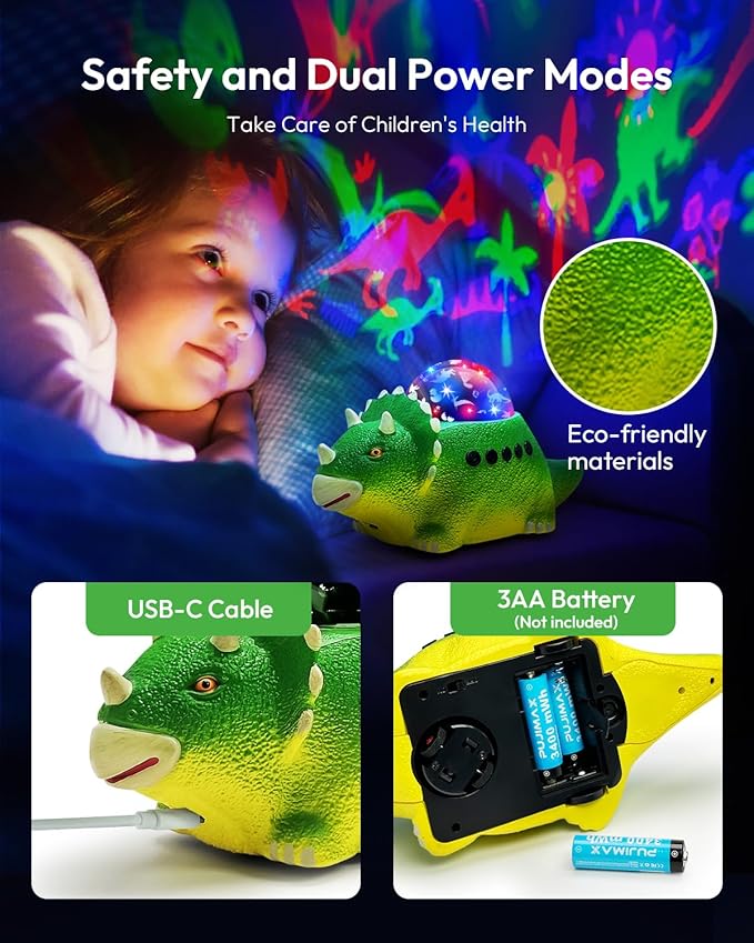 Dinosaur Night Light Projector for Kids - 8 Color Changing, 14 Sleep Sounds, 360° Rotation, Projection Lights for Bedroom, Walking Dinosaur Toys - Gift for Boys Girls 3-5,5-7 Years Old