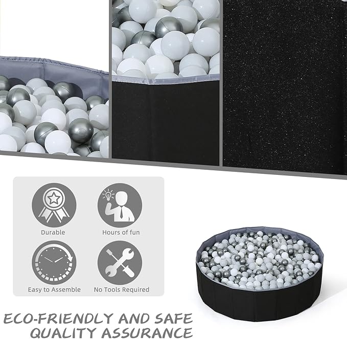 Ball Pit for Toddlers Babies Dogs Cats Iinfant Children, Foldable Ball Pits Play Tent, Crawl Playpen Ball Pool with Storage Bag, Surprise for Boys Girls Festival (Balls Not Included), Black