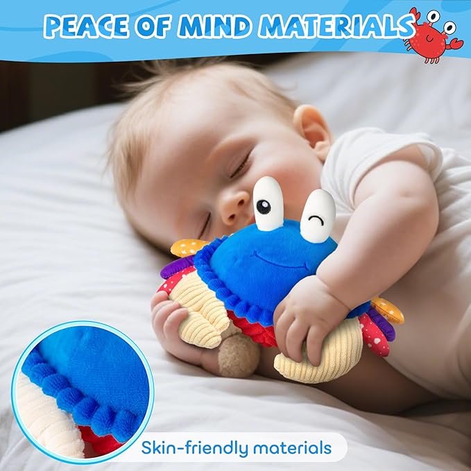 Baby Toys 6-12 Months, Musical Crawling Crab Plush Toy - 40 Songs & Recording Feature, Dancing Walking Moving Bouncing Tummy Time Toy, Sensory Toys for Toddlers 1-3, Birthday Gifts for Infants
