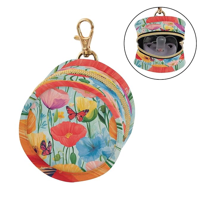 Pacifier Holder with Clip Pacifier Case for Diaper Bag Round Baby Pacifier Pouch Box Bag Portable Colorful Poppies and Butterflies