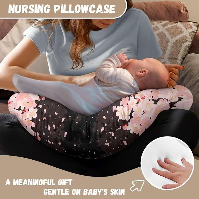 Cherry Blossom Nursing Pillow Covers, Machine Washable Premium Fabric Fits The Original Support Pillow for Breastfeeding and Bottle Feeding, Cover Only