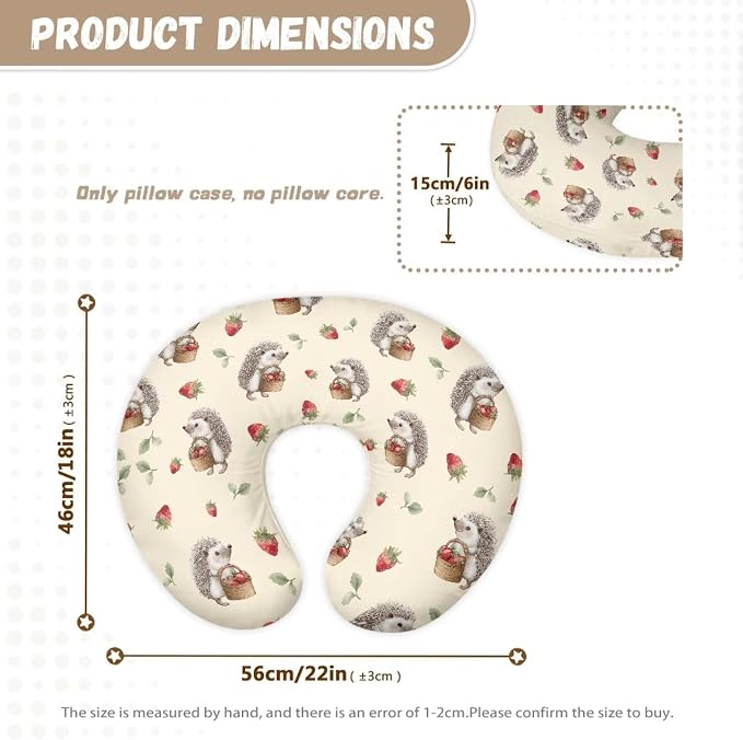 Hedgehog Strawberry Leaves Nursing Pillow and Positioner Detachable Newborn Original Breastfeeding Slipcover Case Soft Head Support Protector Cushion with Hidden Zipper Easy Care