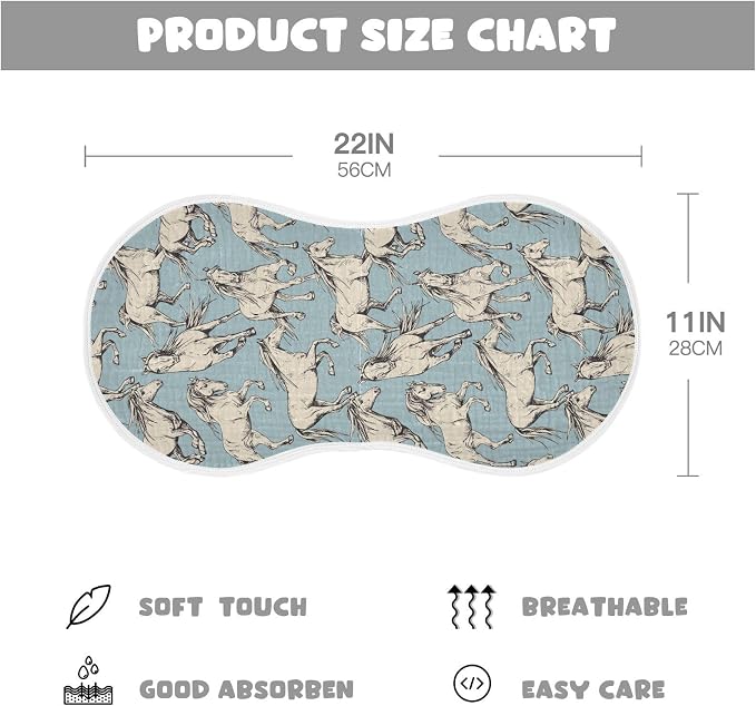 Muslin Burp Cloths for Baby Boys and Girls - 4-Pack Ultra Absorbent Beige Horses Muslin Washcloths, Newborn Towel, Milk Spit Up Rags, Burp Cloth Bib for Unisex, 22 x 11 Inch