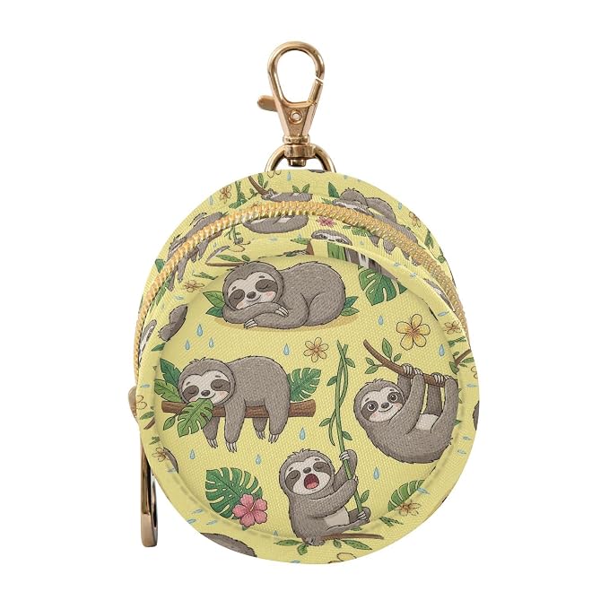 Cute Sloth Leaves Yellow Print Pacifier Holder Case for Diaper Bag Portable Travel Pacifier Storage Case with Clip Newborn Baby Pouch for Baby Boys Girls Outdoor Purse