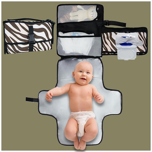 Portable Changing Pad for Baby,Foldable Diaper Travel Changing mat with Waterproof PEVA Mat Perfect for Newborns and Infants (Zebra-Stripe)