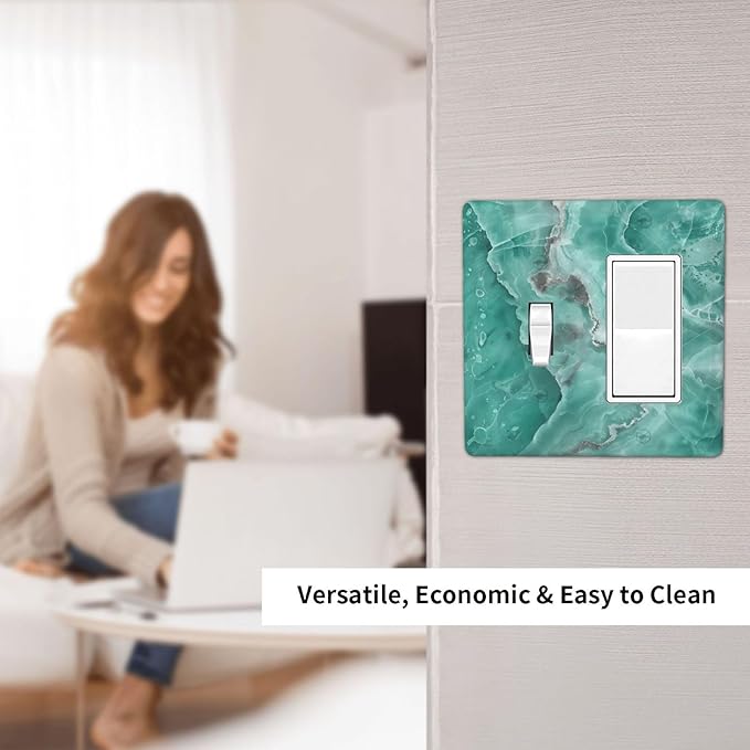 Turquoise Green Tiles Abstract Luxurious Print Outlet Covers 1 Toggle 1 Rocker Combination Decorative Wall Plate Electrical Switch Plates Light Switch Cover Plate for Bathroom Kitchen Decor