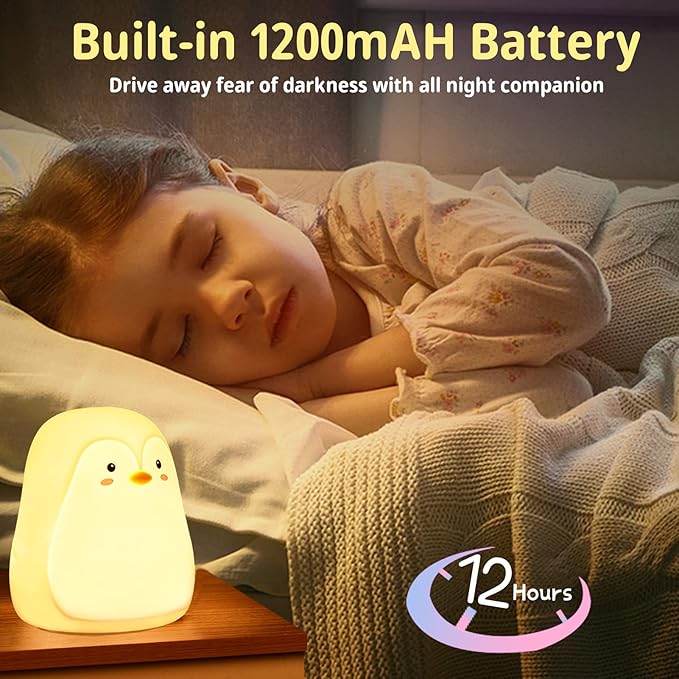 LOVERUIS Baby Night Lights Pudgy Penguins 7 Colors Night Light for Baby Nursery 3 Hours Timer Cute Night Light Gift Kid Penguin