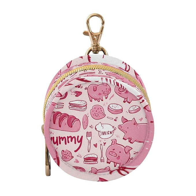 Pacifier Holder with Clip Pacifier Case for Diaper Bag Round Baby Pacifier Pouch Box Bag Portable Pink Cute Pigs Bacon Bread