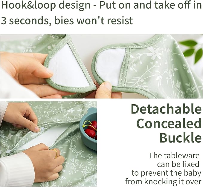 2-Pack Long Sleeve Baby Bib,Coverall Baby Bibs for Eating,Waterproof,Attaches to Highchair&Table,Ages 1 to 3 Years