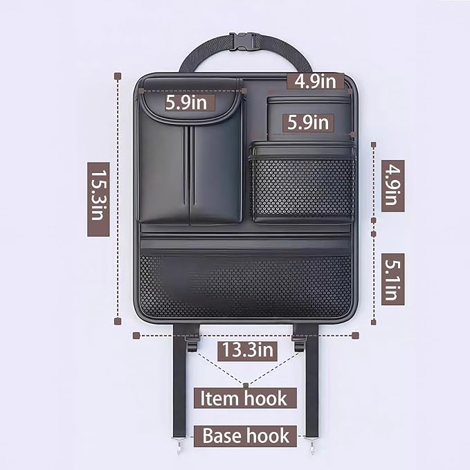Backseat Car Organizer, Seat Organizer with 5 Storage Pockets for Travel, Black