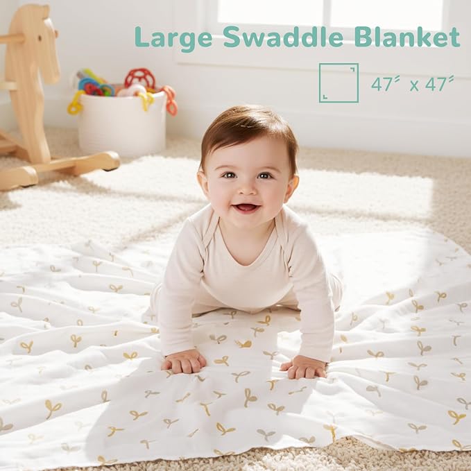 HECCEI Muslin Swaddle Blankets - Baby Muslin Blanket Large Swaddles 47 x 47 inches Breathable & Soft Baby Receiving Blanket Gender Neutral for Newborn Boys Girls, Tiny Sails