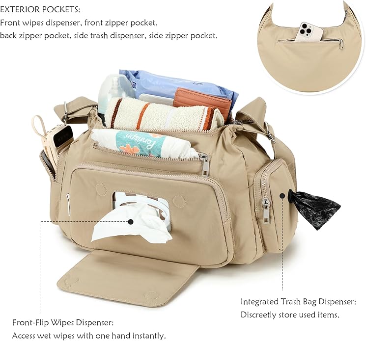 Puffer Crossbody Bags for Women Mom Large Diaper Bag Purse with Wipes & Trash Dispenser Cross Body Purses Messenger Bags | Wipes Dispenser, Trash Dispenser, Lightweight, 22L large capacity, Lots of pockets, baby stroller strap