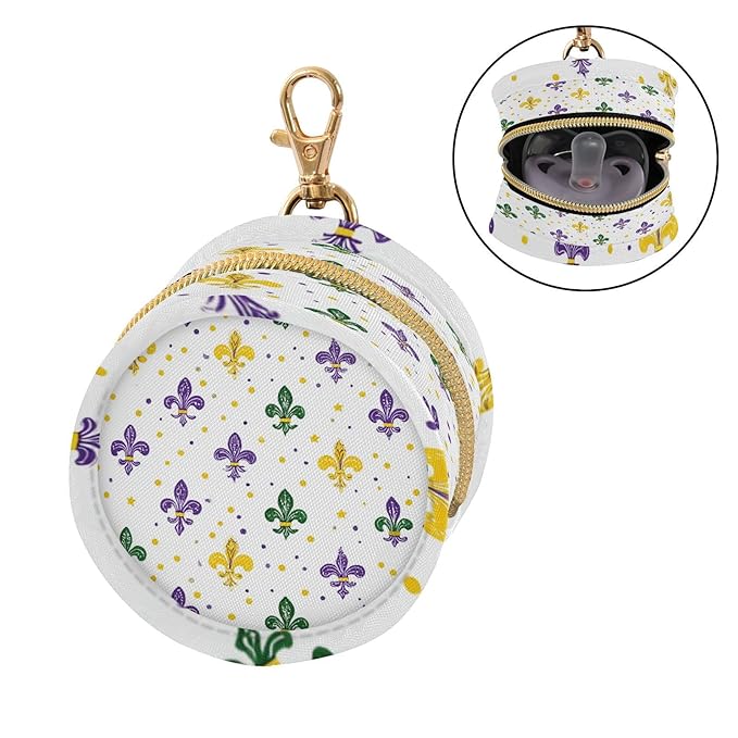 Pacifier Holder with Clip Pacifier Case for Diaper Bag Round Baby Pacifier Pouch Box Bag Portable White Shrove Tuesday Fleur-de-lis