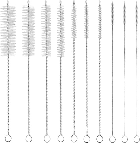 Straw Cleaner Brush Set,10Pcs 9.8 Inch Long Straw Brush,Nylon Pipe Tube Cleaner with 10 Different Diameters.Bottle Brush for Baby Bottle,Tumbler,Sippy Cup and Sinks.
