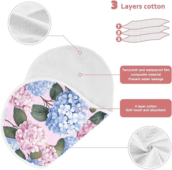 Pink Blue Hydrangea Pattern Burp Cloths 1 Pack Muslin Burping Cloth Cotton Burp Towel Soft Absorbent Baby Burp Cloths for Boys Girls Newborn 22 x 11 in