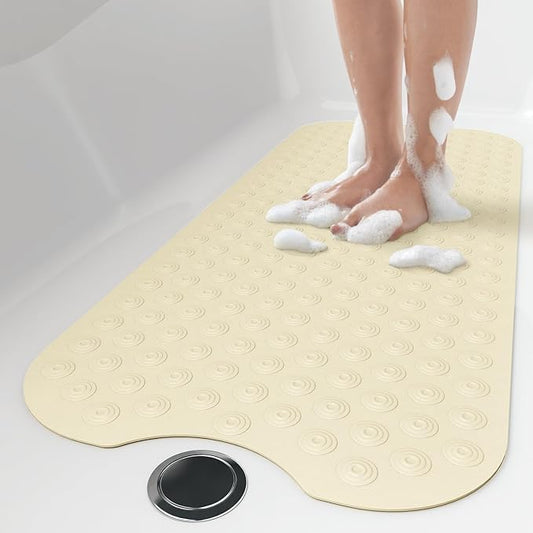 OTHWAY No Suction Cup Bath Mat: 39x16 inch Extra Long Bathmat?‚Perfect for Refinished or Ordinary Bath Tubs?‚Made of Nature Rubber?‚a Blessing for The Elderly and Children (Beige)