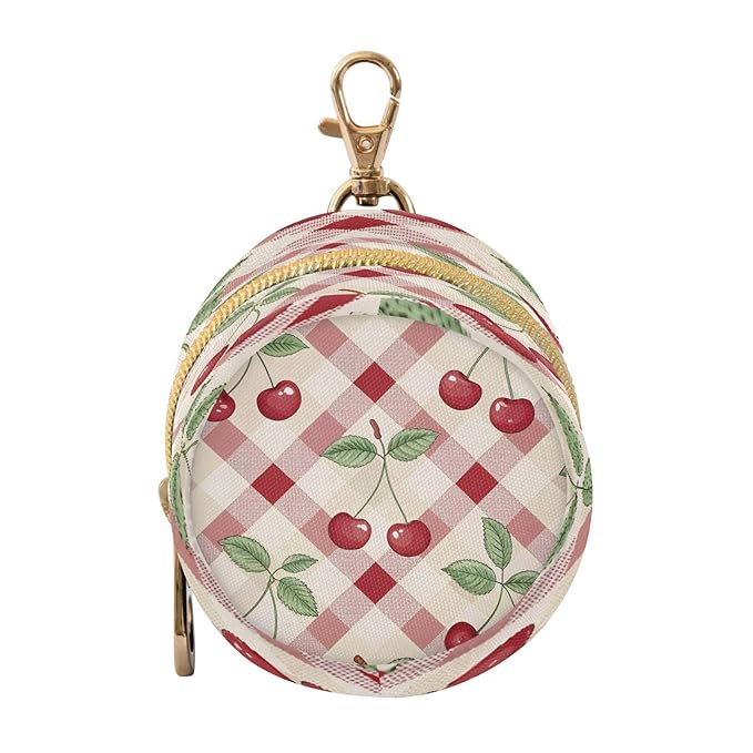 Cherry Fruit Checkered Pacifier Holder Case Portable Newborn Baby Pacifiers Pouch with Clip for Boys & Girls