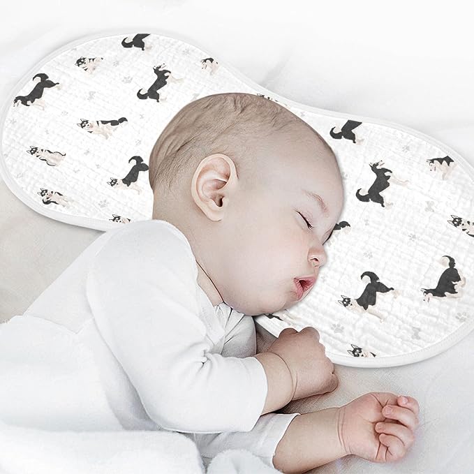 Muslin Burp Cloths for Baby Boys and Girls - 2-Pack Ultra Absorbent Siberian Husky Dog Muslin Washcloths, Newborn Towel, Milk Spit Up Rags, Burp Cloth Bibs for Unisex, 22 x 11 Inch