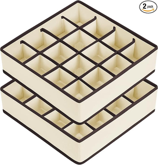 Joyoldelf Sock Drawer Organizer Divider Underwear Organizer 16-cell Fabric Dresser Drawer Organizers Storage Boxes for Socks Lingerie, Handkerchiefs, Ties (Beige)