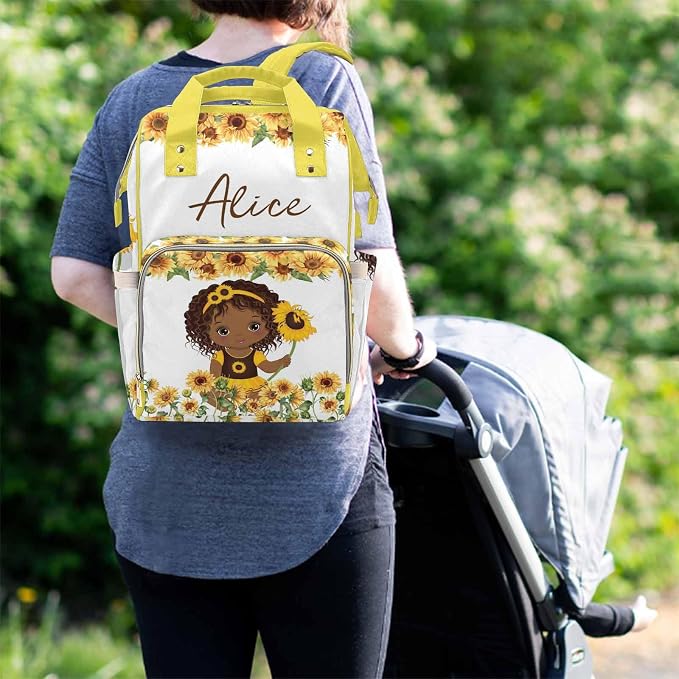M YESCUSTOM Custom Name Diaper Bag Backpack for Wife Personalized Cute Mommy Nursing Daypack Mothers Day New Born Gifts Sunflower Travel Bag Multi Function Waterproof Backpack for Holiday, Ourdoor