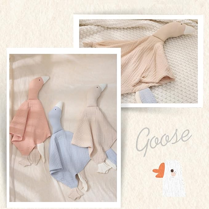 insular Baby Lovey Blanket for Boys and Girls, Organic Muslin Cotton Security Blanket for Babies, Soft Breathable Lovie Soothing Towel for Newborn and Infant, Pink Goose